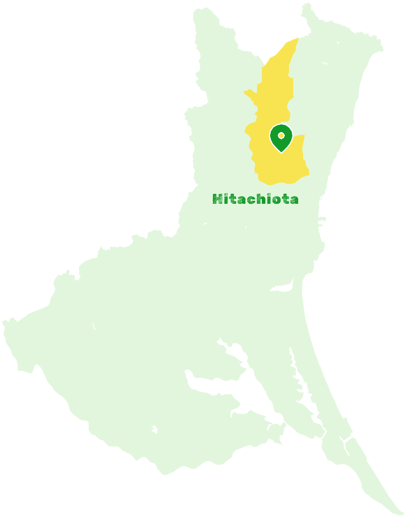 茨城県の地図に常陸太田市の位置をピンで示したイラスト